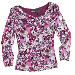 Y2k Bisou Bisou Psychedelic Floral Scoop Neck Blouse